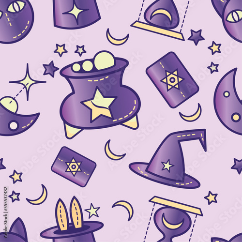 Seamless pattern background with magic icons Vector