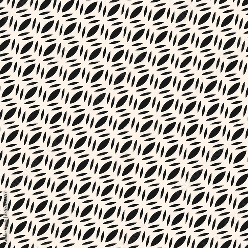 Vector monochrome seamless pattern. Simple black and white geometric texture.  Illustration of diagonal mesh  lattice  grid  tissue structure. Modern abstract background. Repeat decorative geo design
