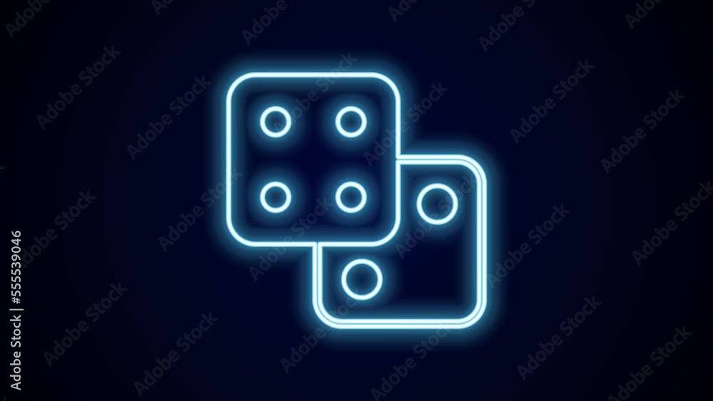 Glowing neon line Game dice icon isolated on black background. Casino gambling. 4K Video motion graphic animation Glowing neon line Game dice icon isolated on black background. Casino gambling. 4K Video motion graphic animation