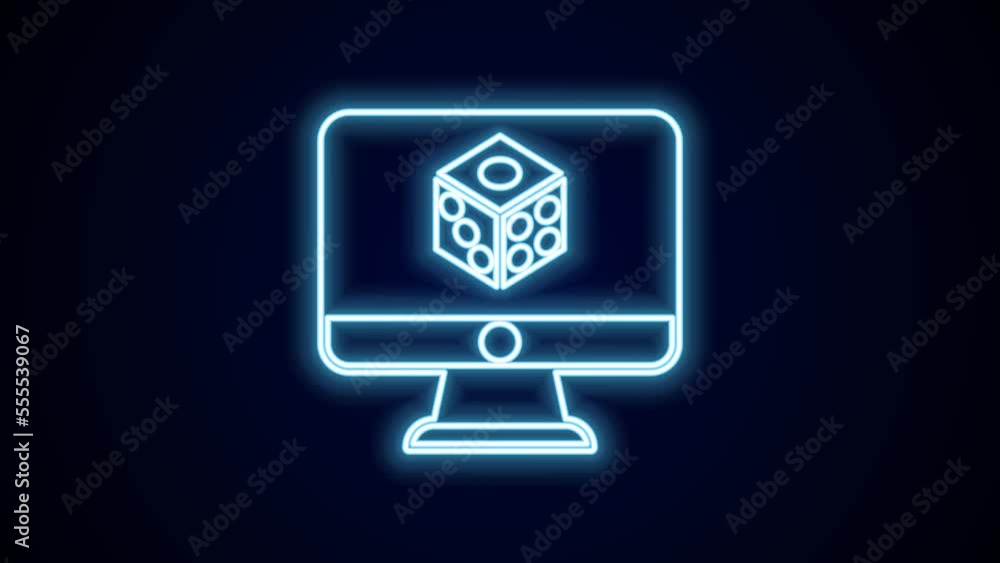 Glowing neon line Game dice icon isolated on black background. Casino gambling. 4K Video motion graphic animation Glowing neon line Game dice icon isolated on black background. Casino gambling. 4K Video motion graphic animation