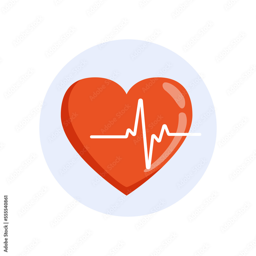 Red heart with white pulse line on white background. Heart pulse, heartbeat lone, cardiogram. Healthy lifestyle, cardiac Red heart with white pulse line on white background. Heart pulse, heartbeat lone, cardiogram. Healthy lifestyle, cardiac