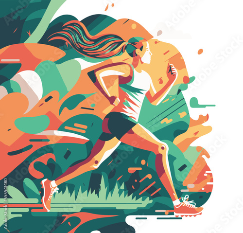 Woman running outdoors in the sun, jogging and exercising, healthy lifestyle, sporty athlete training in activewear. Healthy and happy. 