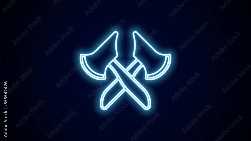 Glowing neon line Wooden axe icon isolated on black background. Lumberjack axe. 4K Video motion graphic animation Glowing neon line Wooden axe icon isolated on black background. Lumberjack axe. 4K Video motion graphic animation