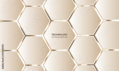 Golden 3d hexagonal technology vector abstract background. Gold honeycomb texture grid.