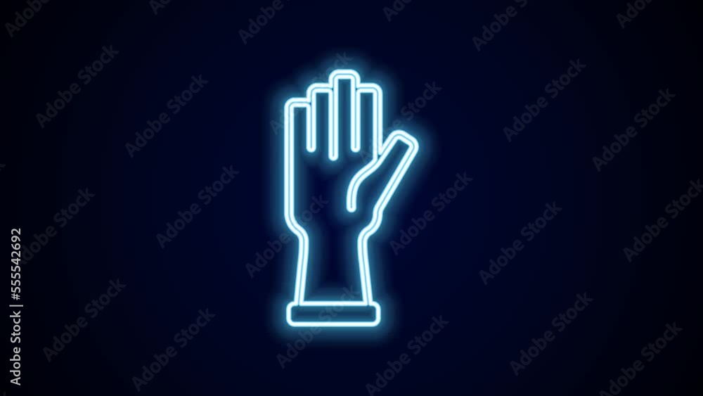 Glowing neon line Protective gloves icon isolated on black background. 4K Video motion graphic animation Glowing neon line Protective gloves icon isolated on black background. 4K Video motion graphic animation