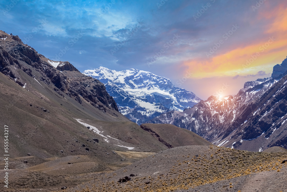 Argentina, Andes, Aconcagua mountain in national park near Mendoza, highest summit in Americas. Argentina, Andes, Aconcagua mountain in national park near Mendoza, highest summit in Americas.