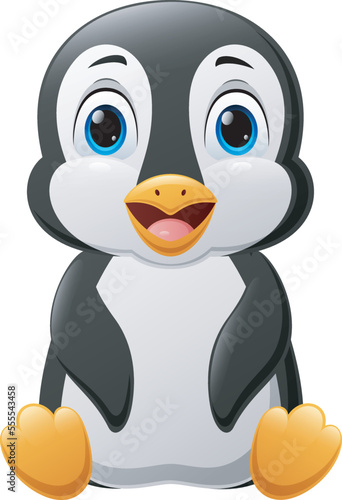 Cute baby penguin cartoon sitting