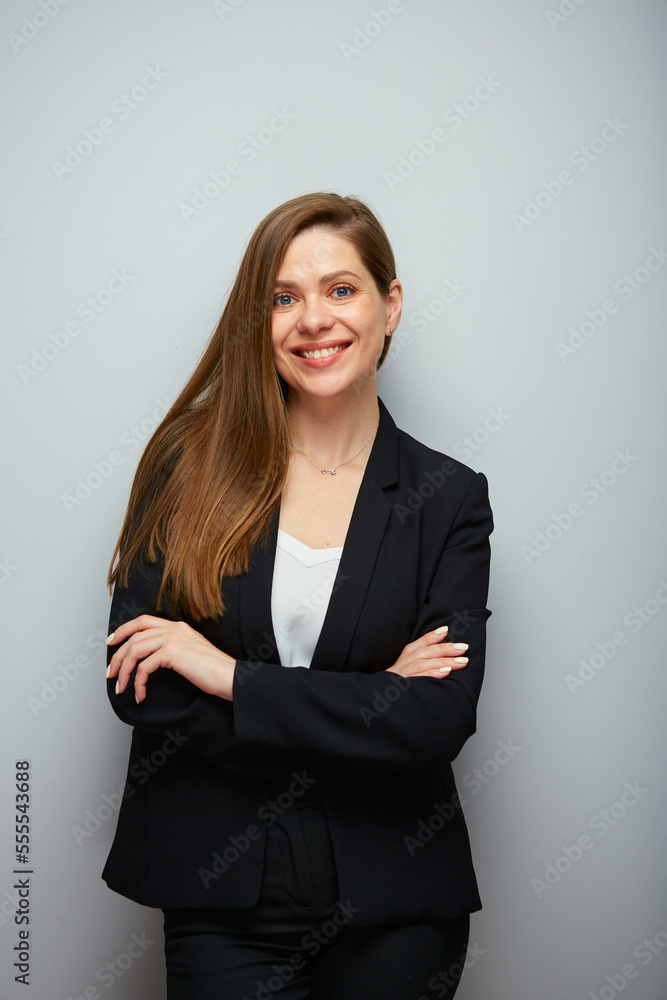 Smiling business woman in black suit. Smiling business woman in black suit.