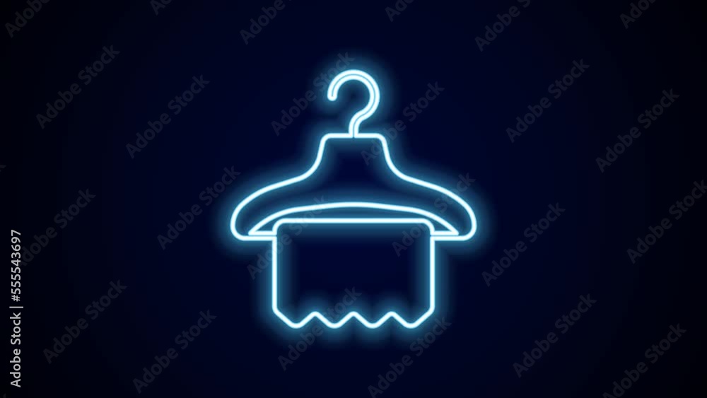 Glowing neon line Hanger wardrobe icon isolated on black background. Cloakroom icon. Clothes service symbol. Laundry hanger sign. 4K Video motion graphic animation Glowing neon line Hanger wardrobe icon isolated on black background. Cloakroom icon. Clothes service symbol. Laundry hanger sign. 4K Video motion graphic animation