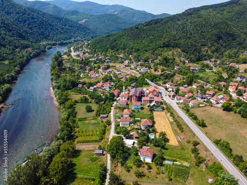 Village by the river Drina in Bosnia and Herzegovina.  photo