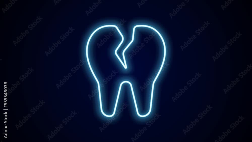 Glowing neon line Broken tooth icon isolated on black background. Dental problem icon. Dental care symbol. 4K Video motion graphic animation Glowing neon line Broken tooth icon isolated on black background. Dental problem icon. Dental care symbol. 4K Video motion graphic animation