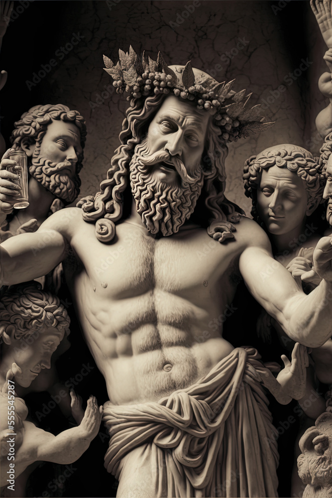 Dionysus god of wine and revelry Greek mythology. Sculpture roman mythology. Gods. Generative ai
