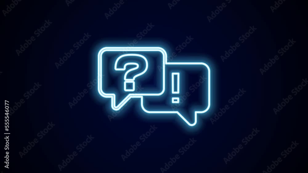 Glowing neon line Speech bubbles with Question and Answer icon isolated on black background. Q and A symbol. FAQ sign. Chat speech bubble and chart. 4K Video motion graphic animation Glowing neon line Speech bubbles with Question and Answer icon isolated on black background. Q and A symbol. FAQ sign. Chat speech bubble and chart. 4K Video motion graphic animation