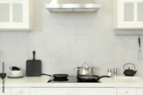 Blurred view of modern kitchen. Interior design