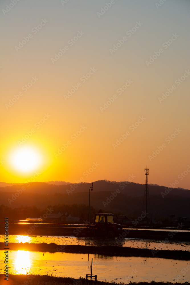 夕暮れの農作業 代掻き
夕暮れの農作業 代掻き