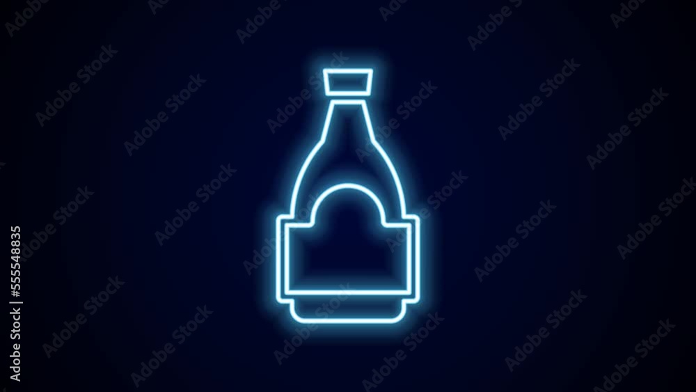 Glowing neon line Soy sauce bottle icon isolated on black background. 4K Video motion graphic animation Glowing neon line Soy sauce bottle icon isolated on black background. 4K Video motion graphic animation
