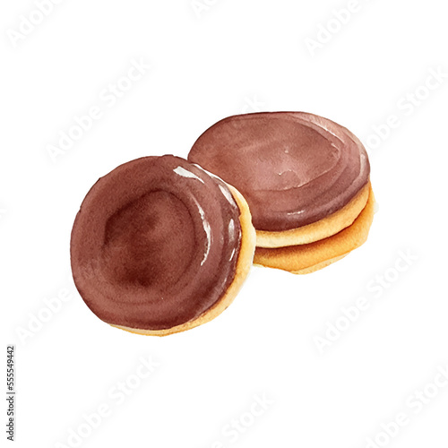biscuit coated with chocolate hand drawn with style watercolor