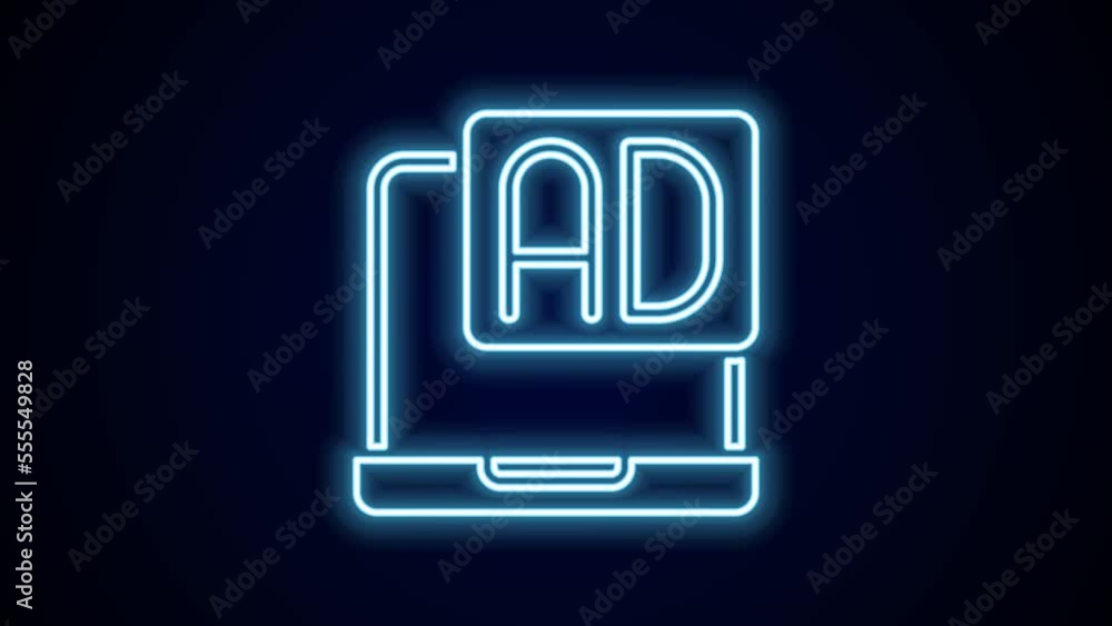 Glowing neon line Advertising icon isolated on black background. Concept of marketing and promotion process. Responsive ads. Social media advertising. 4K Video motion graphic animation Glowing neon line Advertising icon isolated on black background. Concept of marketing and promotion process. Responsive ads. Social media advertising. 4K Video motion graphic animation