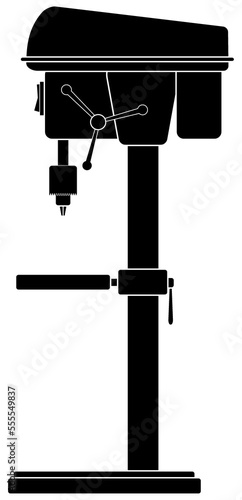 Drill press / Woodworking equipment. Simple illustration, line art, clipart, icon, object, shape, symbol, etc. PNG with transparent background. Design elements for websites and other graphics.