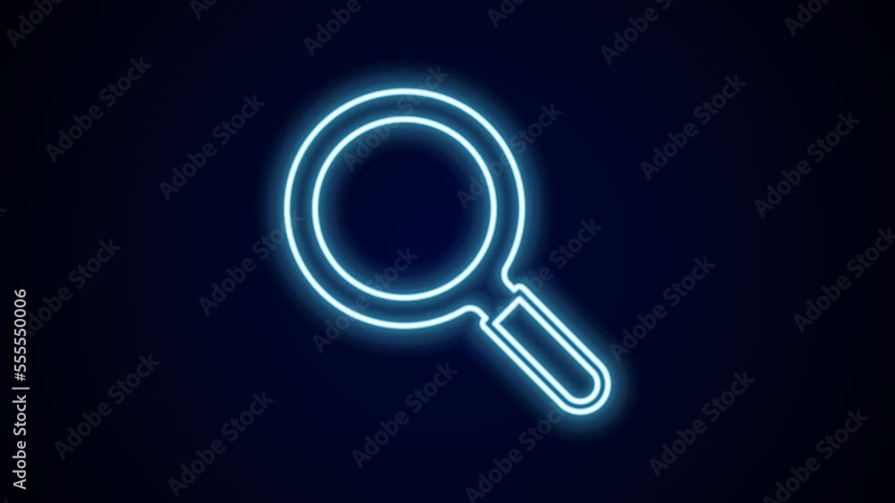 Glowing neon line Magnifying glass icon isolated on black background. Search, focus, zoom, business symbol. 4K Video motion graphic animation Glowing neon line Magnifying glass icon isolated on black background. Search, focus, zoom, business symbol. 4K Video motion graphic animation