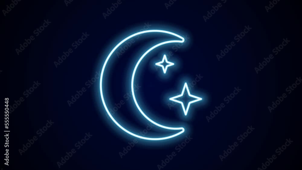Glowing neon line Moon and stars icon isolated on black background. Cloudy night sign. Sleep dreams symbol. Full moon. Night or bed time sign. 4K Video motion graphic animation Glowing neon line Moon and stars icon isolated on black background. Cloudy night sign. Sleep dreams symbol. Full moon. Night or bed time sign. 4K Video motion graphic animation