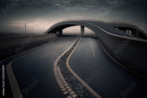 Bridge construction and asphalt road surface in Suzhou, China. Generative AI © 2rogan