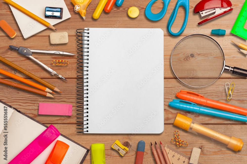 Open clean notebook on office desk Open clean notebook on office desk