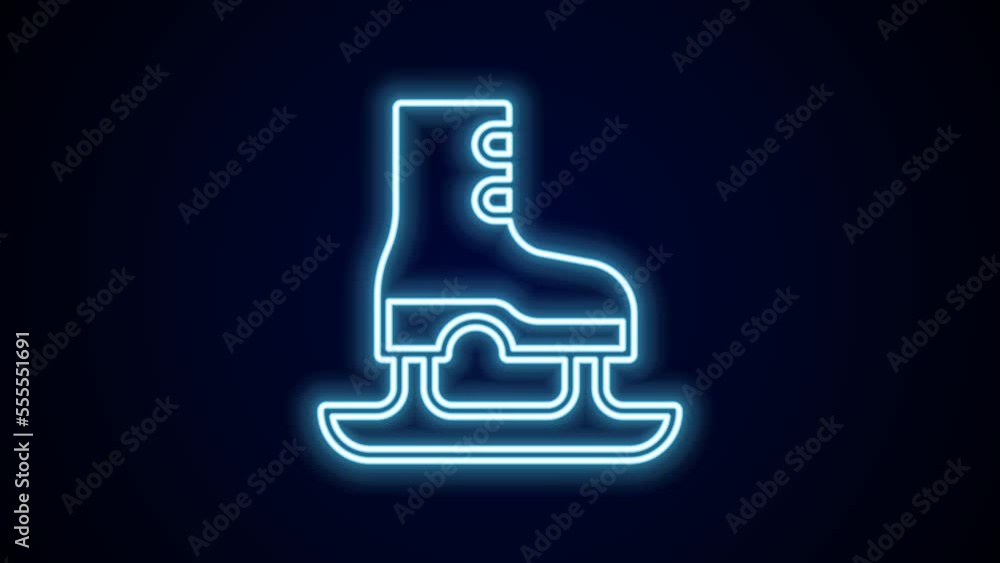 Glowing neon line Skates icon isolated on black background. Ice skate shoes icon. Sport boots with blades. 4K Video motion graphic animation Glowing neon line Skates icon isolated on black background. Ice skate shoes icon. Sport boots with blades. 4K Video motion graphic animation