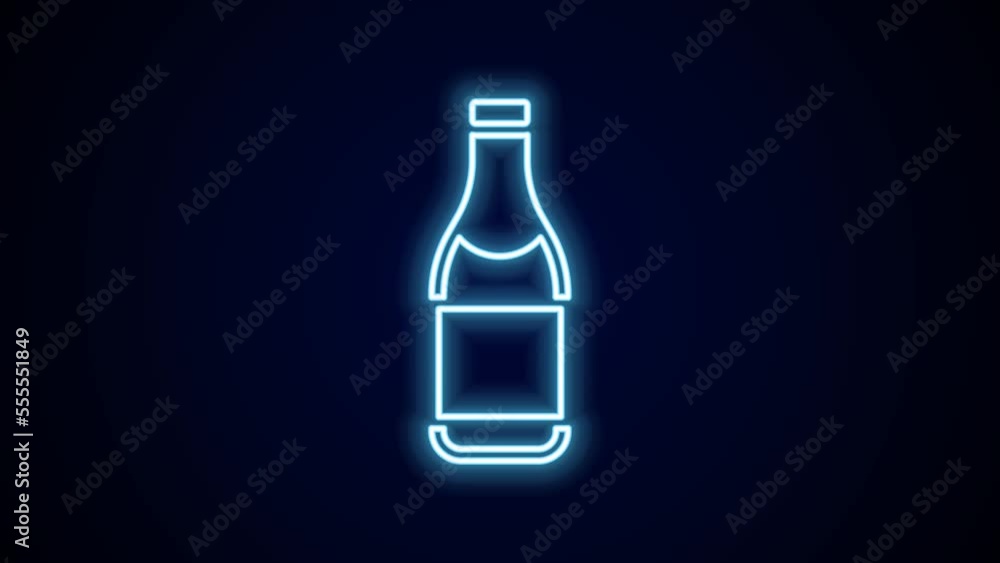 Glowing neon line Champagne bottle icon isolated on black background. Merry Christmas and Happy New Year. 4K Video motion graphic animation Glowing neon line Champagne bottle icon isolated on black background. Merry Christmas and Happy New Year. 4K Video motion graphic animation