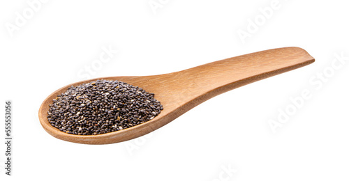 Chia seeds in wood spoon isolated on transparent png