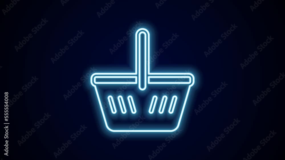 Glowing neon line Shopping basket icon isolated on black background. Online buying concept. Delivery service sign. Shopping cart symbol. 4K Video motion graphic animation Glowing neon line Shopping basket icon isolated on black background. Online buying concept. Delivery service sign. Shopping cart symbol. 4K Video motion graphic animation