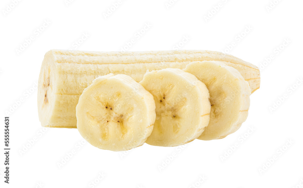 Peeled banana slices isolated on transparent png Peeled banana slices isolated on transparent png