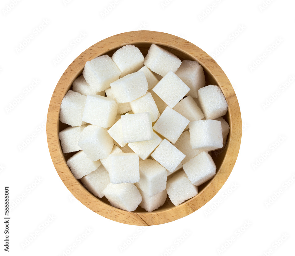 Sugar cube in wood bowl isolated on transparent png Sugar cube in wood bowl isolated on transparent png