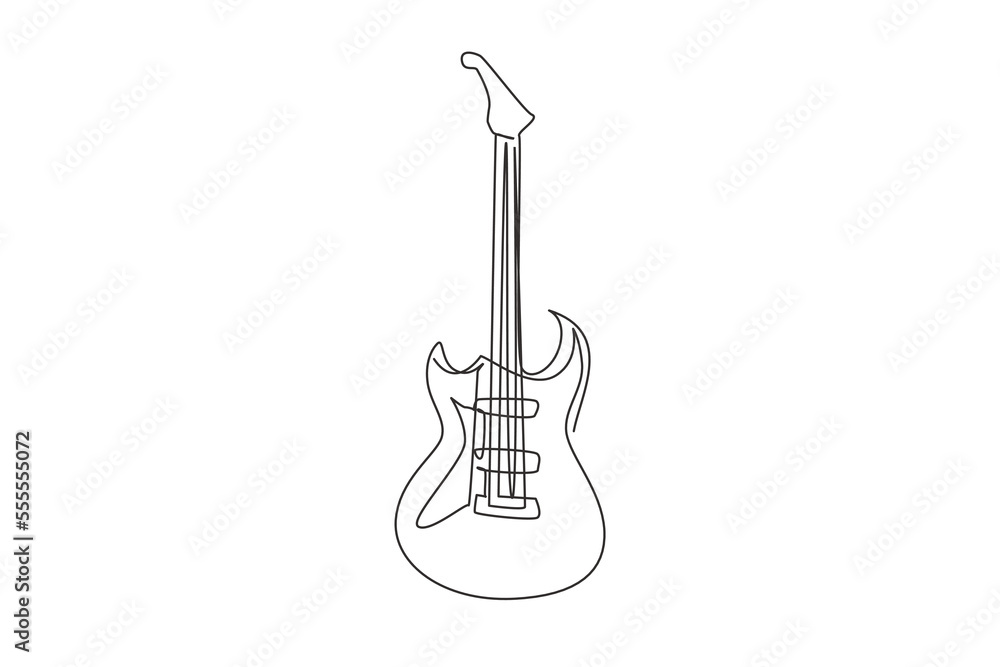 Single continuous line drawing electric guitar classic icon. Electric guitar band equipment. Music instrument vector symbol for rock and hardcore theme song. One line draw graphic design illustration