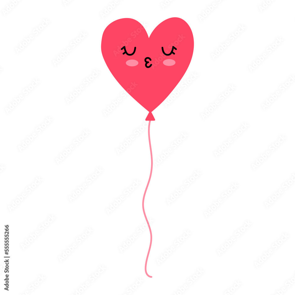 Pink Balloon Heart. Romantic Valentines Day greeting card