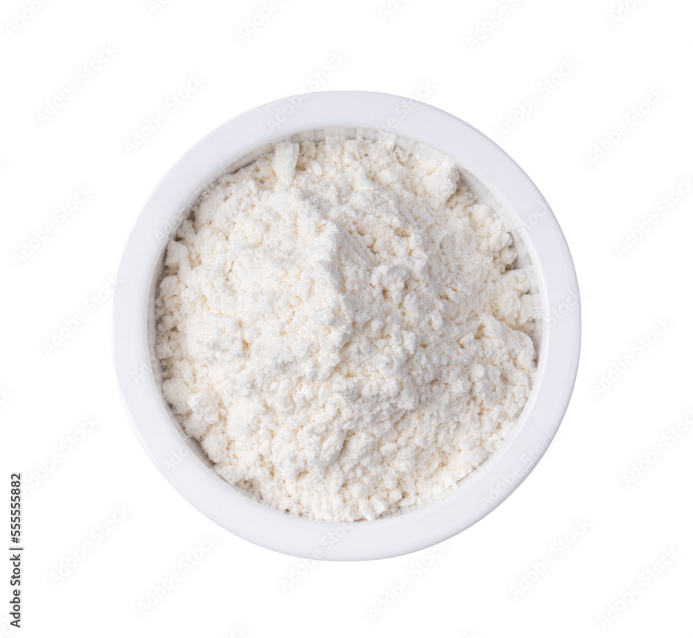Flour in a white bowl isolated on transparent png