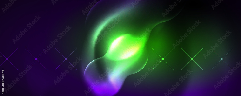 Fototapeta premium Neon glowing waves, magic energy space light concept, abstract background wallpaper design