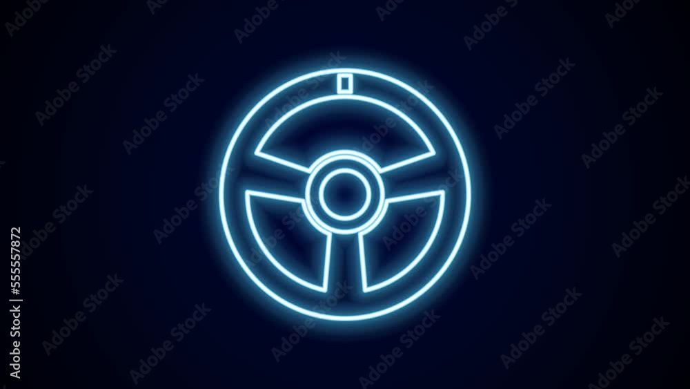 Glowing neon line Racing steering wheel icon isolated on black background. Car wheel icon. 4K Video motion graphic animation Glowing neon line Racing steering wheel icon isolated on black background. Car wheel icon. 4K Video motion graphic animation