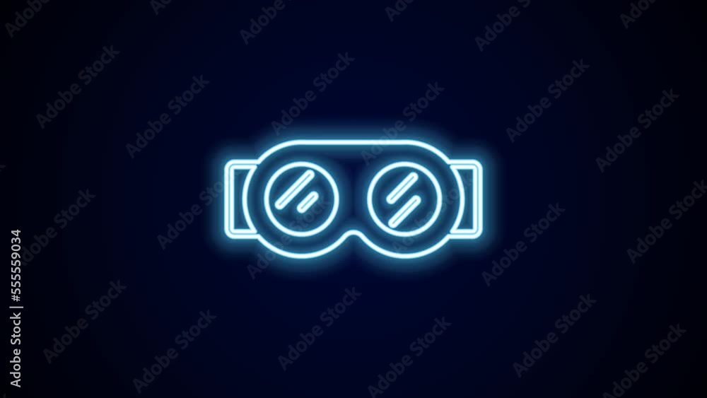 Glowing neon line Welding glasses icon isolated on black background. Protective clothing and tool worker. 4K Video motion graphic animation Glowing neon line Welding glasses icon isolated on black background. Protective clothing and tool worker. 4K Video motion graphic animation