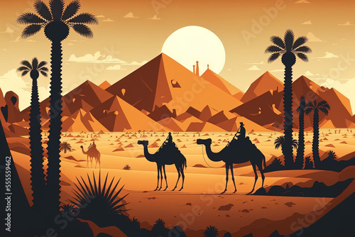 Background of a desert with camels. Generative AI