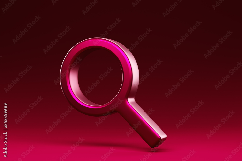 3d illustration close-up magenta magnifying loupe for search . Internet search concept 3d illustration close-up magenta magnifying loupe for search . Internet search concept