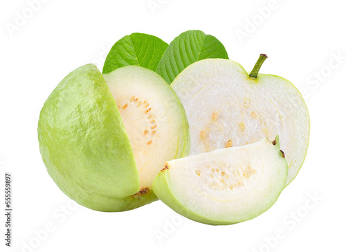 Guava fruit with leaf isolated on transparent png