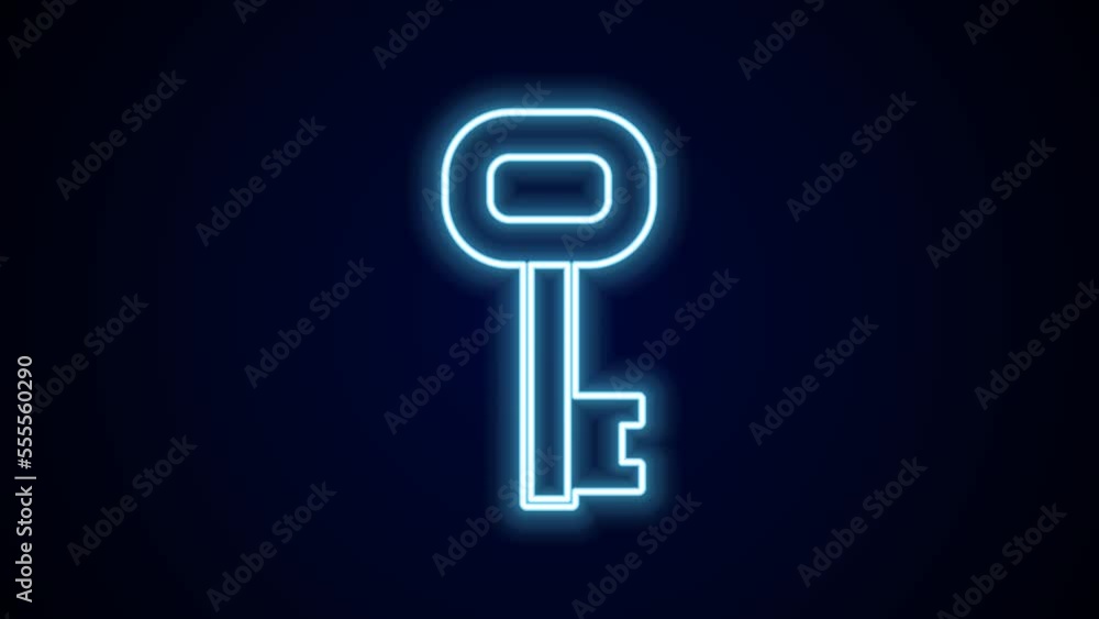 Glowing neon line Old key icon isolated on black background. 4K Video motion graphic animation Glowing neon line Old key icon isolated on black background. 4K Video motion graphic animation