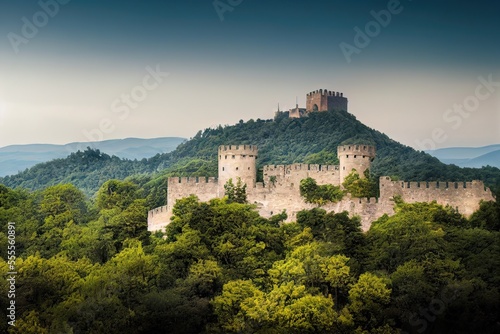 Castle in the morning over the Mountain