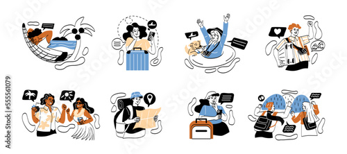 Set of Tourists on vacation