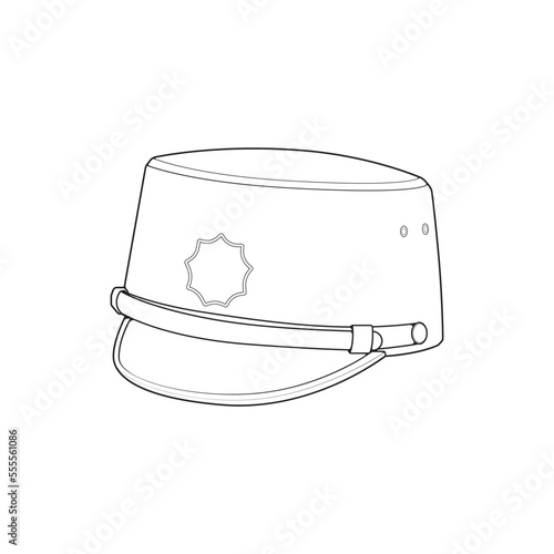 Outline military cap vector illustration isolated on white background. Outline military cap vector for coloring book.