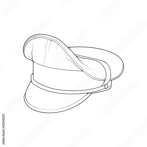 Outline military cap vector illustration isolated on white background. Outline military cap vector for coloring book.