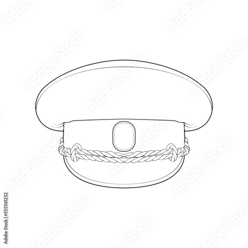 Outline military cap vector illustration isolated on white background. Outline military cap vector for coloring book.