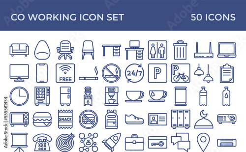 Co Working Space Line Icon Set