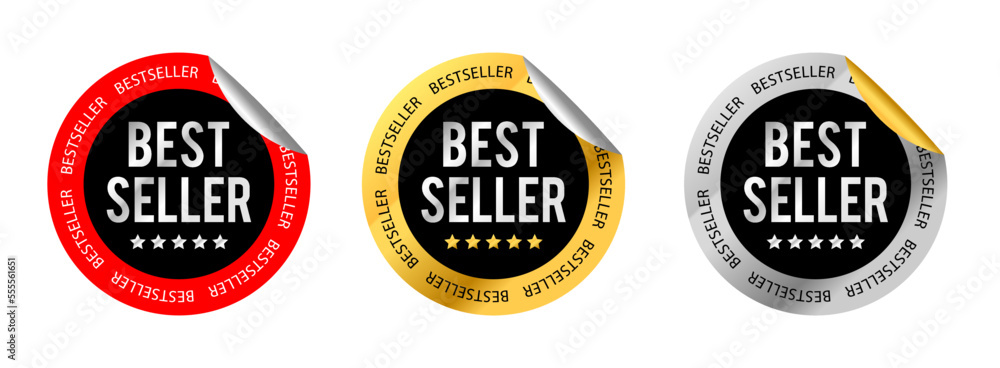 label Bestseller in gold and silver premium sticker design. vector